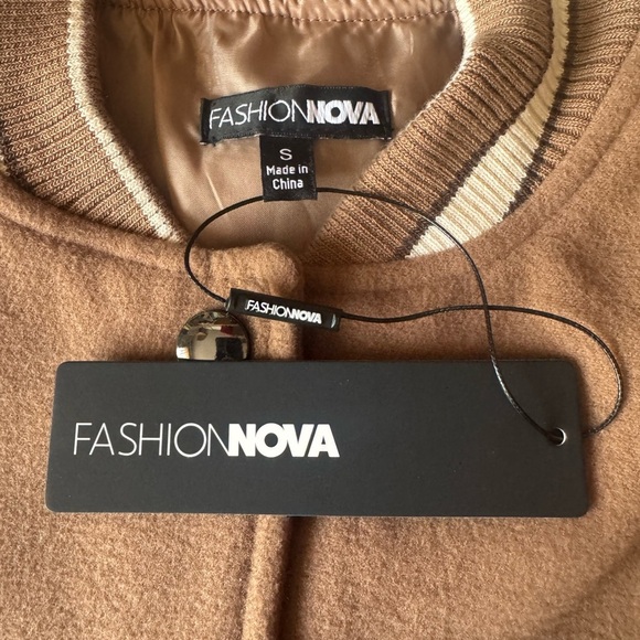 FASHION NOVA Oversized Varsity Jacket Best in Class J Mocha Combo Womens Small - Picture 13 of 17